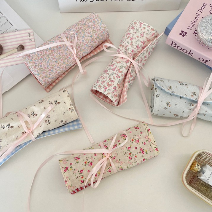 Beauty Makeup Bag - Fabric Floral Makeup Brush Storage Bag,