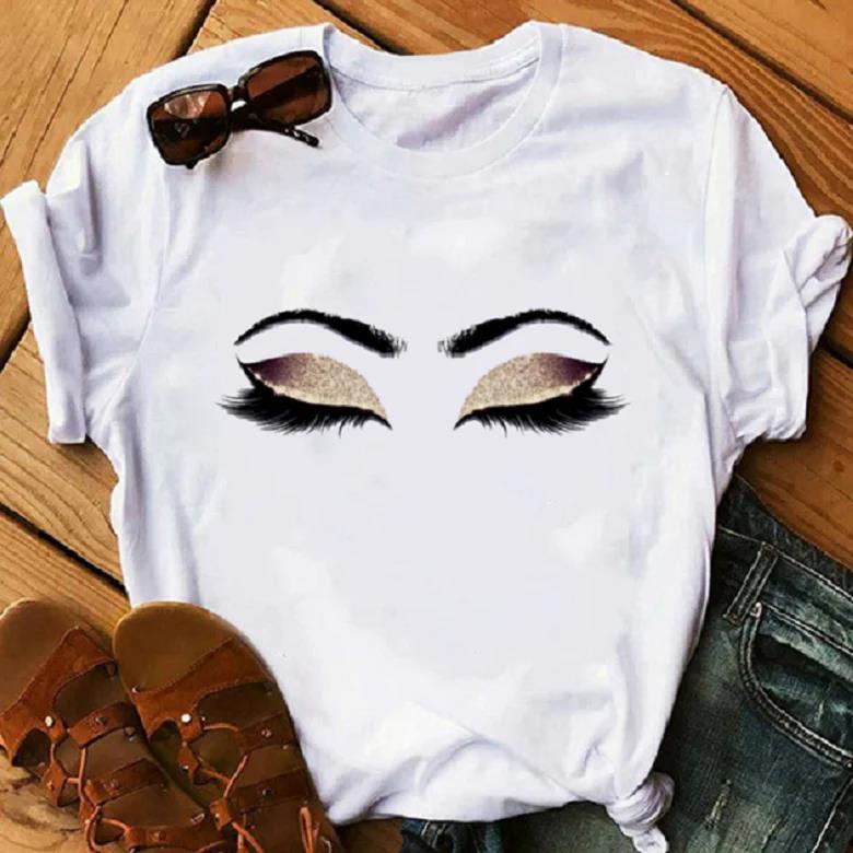 Makeup Plus Beauty - Beauty Aesthetic Eyelashes Prints T-Shirt Women