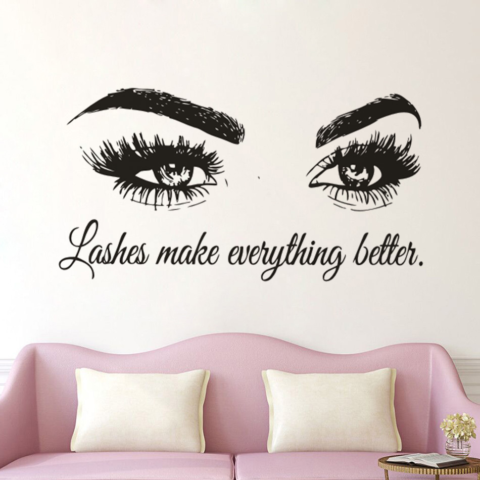 Makeup Is Beauty Quotes - Eyelashes Vinyl Wall Decal Beauty Salon