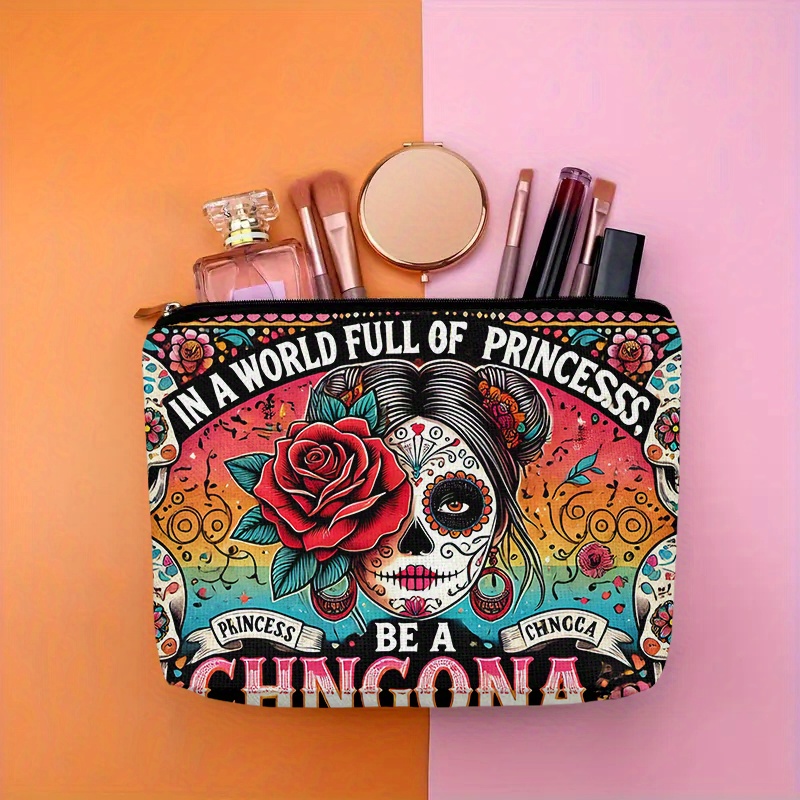 Beauty Makeup Bag - A Flower and skull cosmetic bag