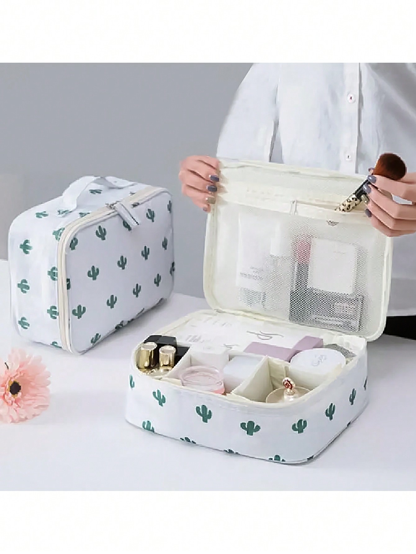 Beauty Makeup Bag - 1 Pcs Cactus Print Waterproof Cosmetic
